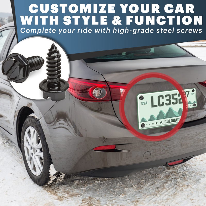 OttoSpeed License Plate Screws with Rustproof Finish - License Plate Screw Kit for Front & Rear Plates - License Plate Bolts for Domestic Vehicles - Stainless Steel Screws for License Plates (4-Pack, Black) - Image 2