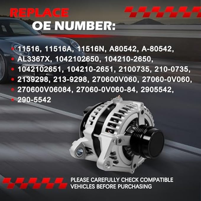 Autodevil 11516 Alternator Fit for 2010 Camry L4 2.5L, 2011 Camry L4 2.5L, 100Amp 12V Automotive Replacement Alternator OE 11516N, A80542, A-80542 - Image 3