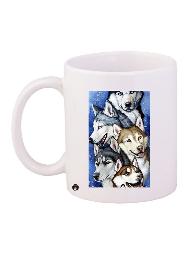 RYN Wolves Printed Coffee Mug White/Blue/Brown 11ounce