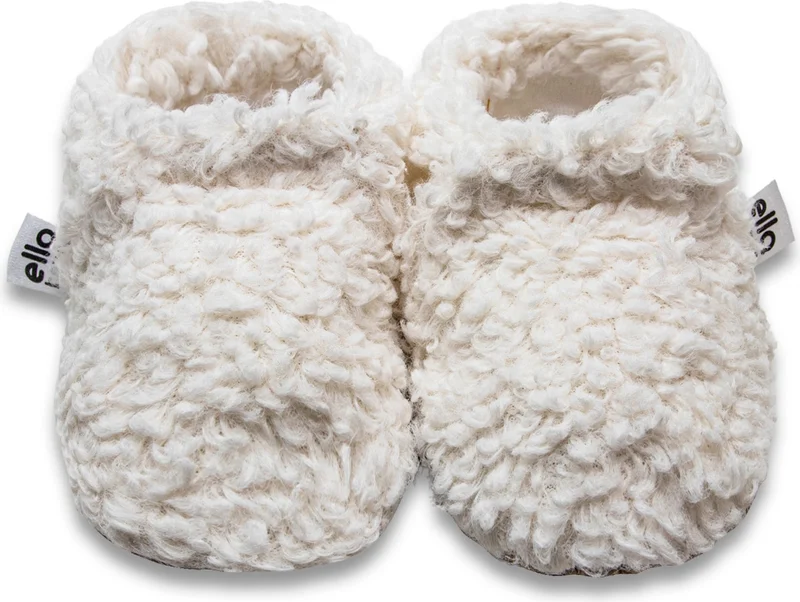 Ella Bonna Tedy Baby Slippers Home Booties, Non-Slip Sole, Organic Cotton Lining, Home Nursery Shoes Off White