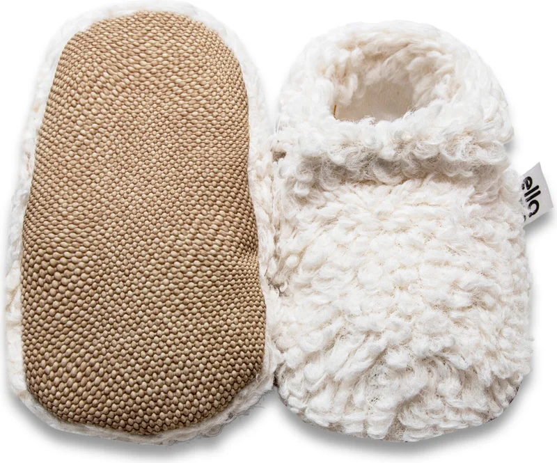 Ella Bonna Tedy Baby Slippers Home Booties, Non-Slip Sole, Organic Cotton Lining, Home Nursery Shoes Off White