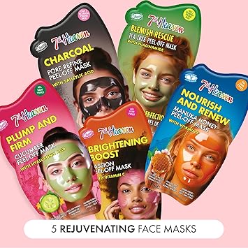 7th Heaven Peel Off Face Masks Set Pack of 5 Cleansing and Hydrating Vegan Pamper Gifts for Women Genuine 7th Heaven Face Masks Skincare - Image 2