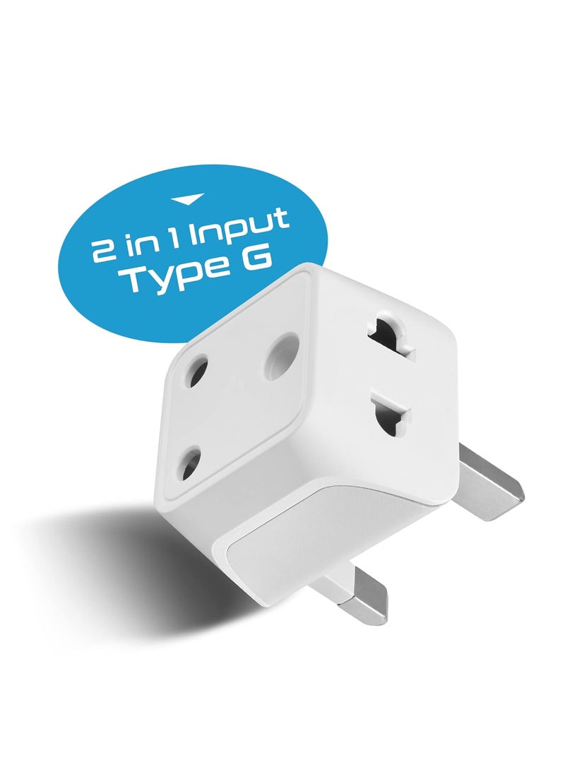 Ceptics Ceptics UK Adapter 2 in 1 India to UK Plug Adapter India to UAE Ireland Adapter Type G CE Certified RoHS Compliant White 1 Pack Lifetime Limited Warranty  - Image 2