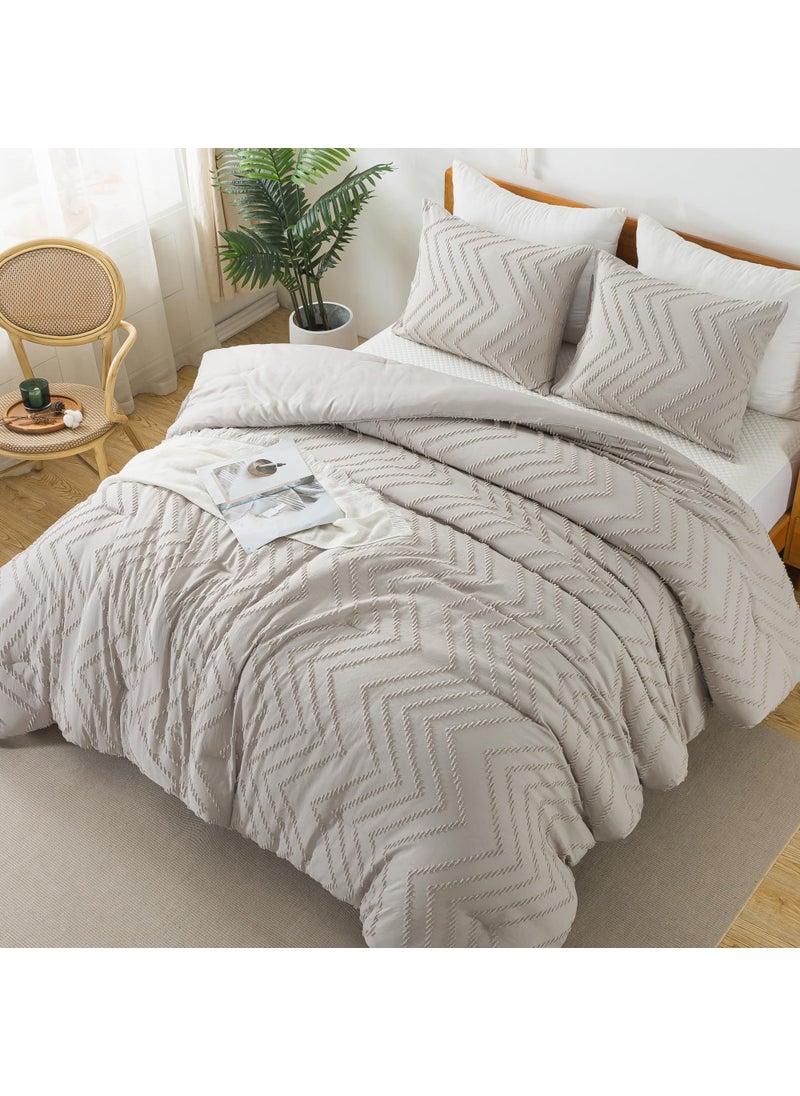 Litanika Litanika Linen California King Comforter Set  3 Pieces Cal King Oversized Chevron Tufted Boho Bedding Comforter Sets  Fluffy Bed Set (104x96In Comforter & 2 Pillowcases)  - Image 3
