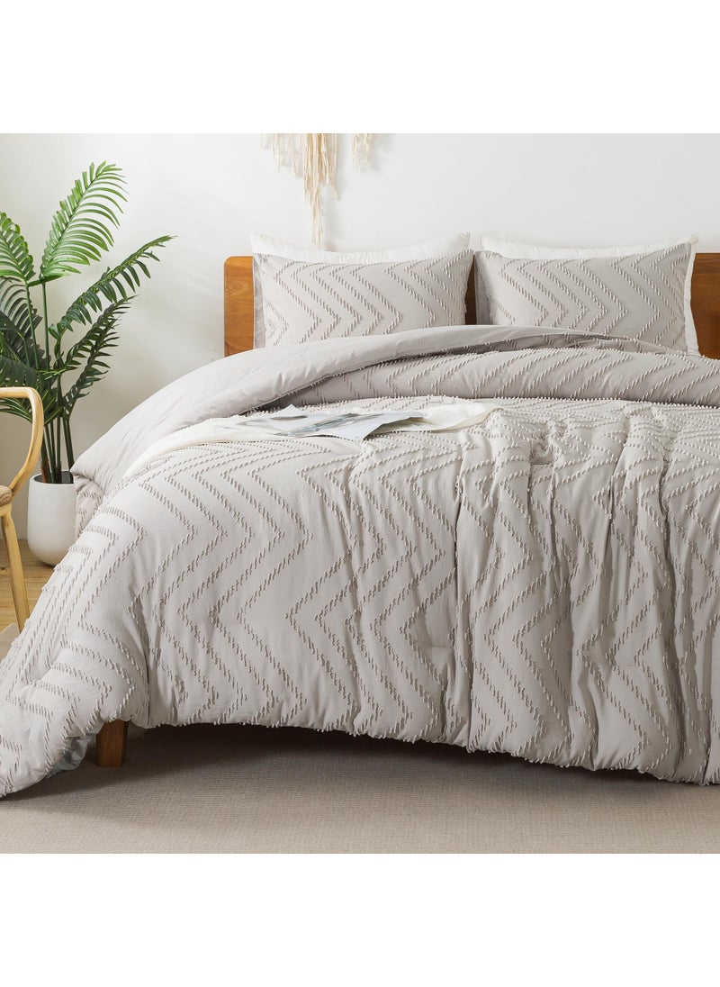 Litanika Litanika Linen California King Comforter Set  3 Pieces Cal King Oversized Chevron Tufted Boho Bedding Comforter Sets  Fluffy Bed Set (104x96In Comforter & 2 Pillowcases)  - Image 1