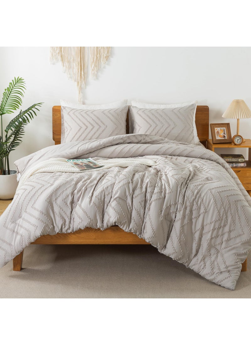 Litanika Litanika Linen California King Comforter Set  3 Pieces Cal King Oversized Chevron Tufted Boho Bedding Comforter Sets  Fluffy Bed Set (104x96In Comforter & 2 Pillowcases)  - Image 4