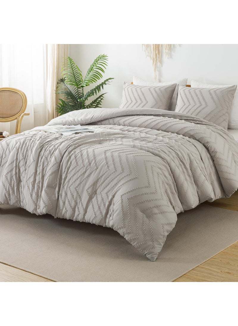 Litanika Litanika Linen California King Comforter Set  3 Pieces Cal King Oversized Chevron Tufted Boho Bedding Comforter Sets  Fluffy Bed Set (104x96In Comforter & 2 Pillowcases)  - Image 2