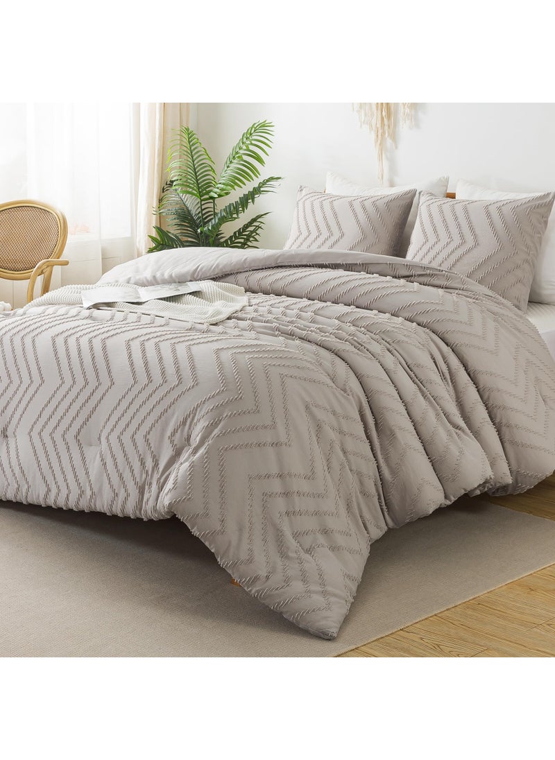 Litanika Litanika Linen California King Comforter Set  3 Pieces Cal King Oversized Chevron Tufted Boho Bedding Comforter Sets  Fluffy Bed Set (104x96In Comforter & 2 Pillowcases)  - Image 5
