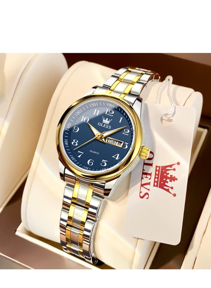 أوليفز ساعة OLEVS للسيدات من الفولاذ المقاوم للصدأ مقاومة للماء، عرض تناظري كبير وسهل قراءة التاريخ للسيدات - Image 1