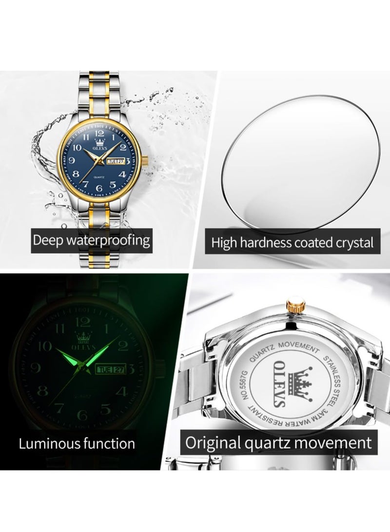 أوليفز ساعة OLEVS للسيدات من الفولاذ المقاوم للصدأ مقاومة للماء، عرض تناظري كبير وسهل قراءة التاريخ للسيدات - Image 5