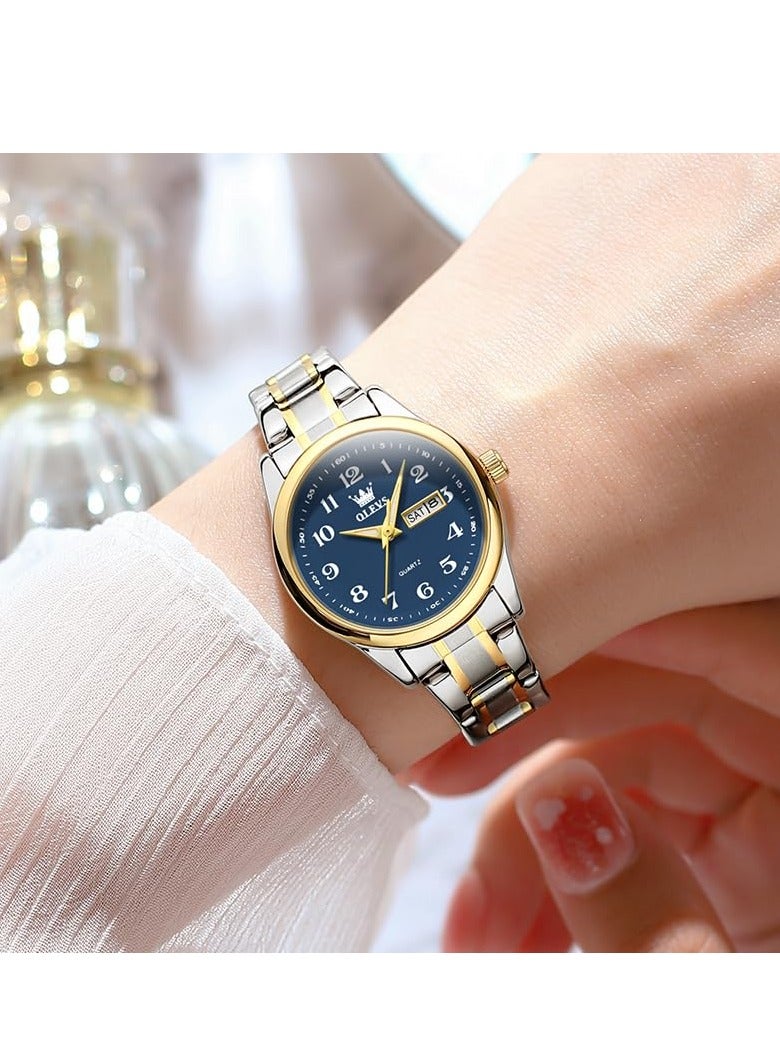 أوليفز ساعة OLEVS للسيدات من الفولاذ المقاوم للصدأ مقاومة للماء، عرض تناظري كبير وسهل قراءة التاريخ للسيدات - Image 2