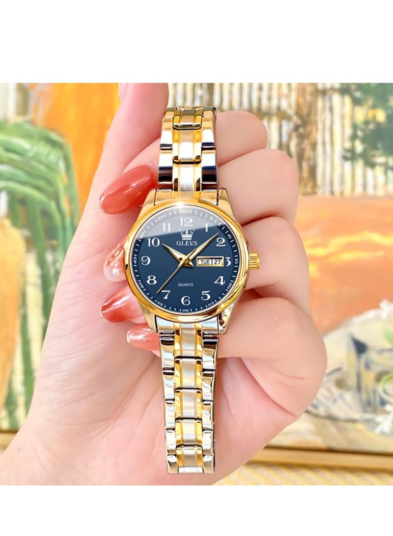 أوليفز ساعة OLEVS للسيدات من الفولاذ المقاوم للصدأ مقاومة للماء، عرض تناظري كبير وسهل قراءة التاريخ للسيدات - Image 4