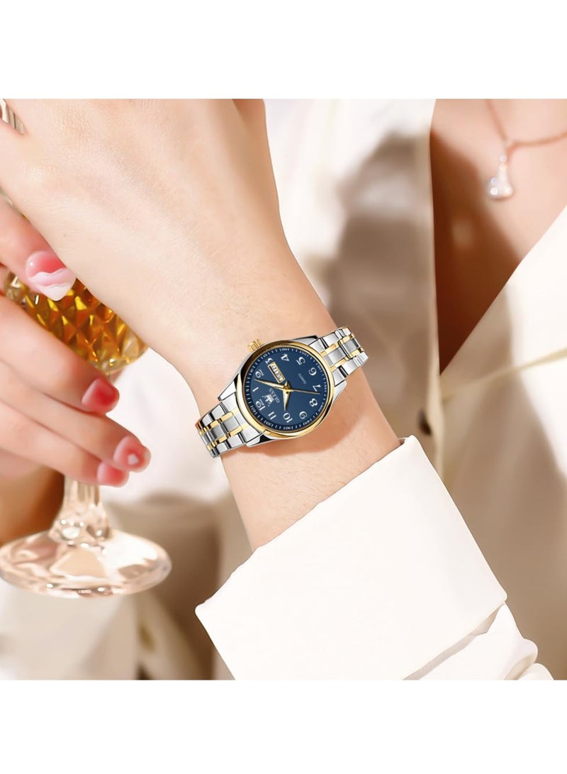 أوليفز ساعة OLEVS للسيدات من الفولاذ المقاوم للصدأ مقاومة للماء، عرض تناظري كبير وسهل قراءة التاريخ للسيدات - Image 3