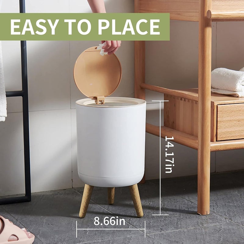 Plastic Trash Can with Pressure Lid, 7 Liters, Wooden Legs, Suitable for Kitchen, Bathroom, Bedroom, Office (Multicolor-Random Color) - Image 2