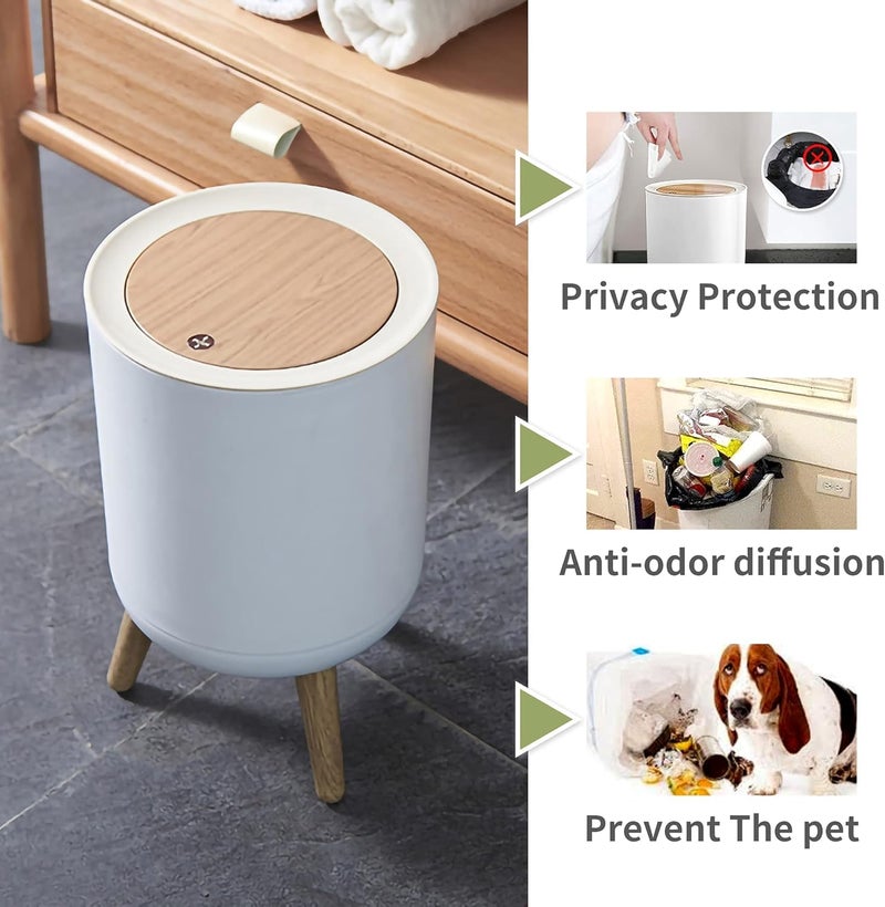 Plastic Trash Can with Pressure Lid, 7 Liters, Wooden Legs, Suitable for Kitchen, Bathroom, Bedroom, Office (Multicolor-Random Color) - Image 3