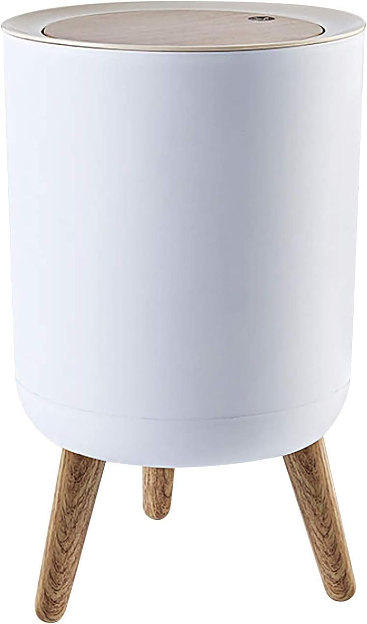 Plastic Trash Can with Pressure Lid, 7 Liters, Wooden Legs, Suitable for Kitchen, Bathroom, Bedroom, Office (Multicolor-Random Color) - Image 1