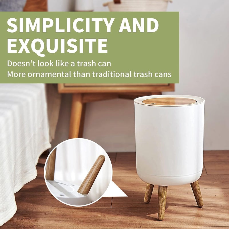 Plastic Trash Can with Pressure Lid, 7 Liters, Wooden Legs, Suitable for Kitchen, Bathroom, Bedroom, Office (Multicolor-Random Color) - Image 5