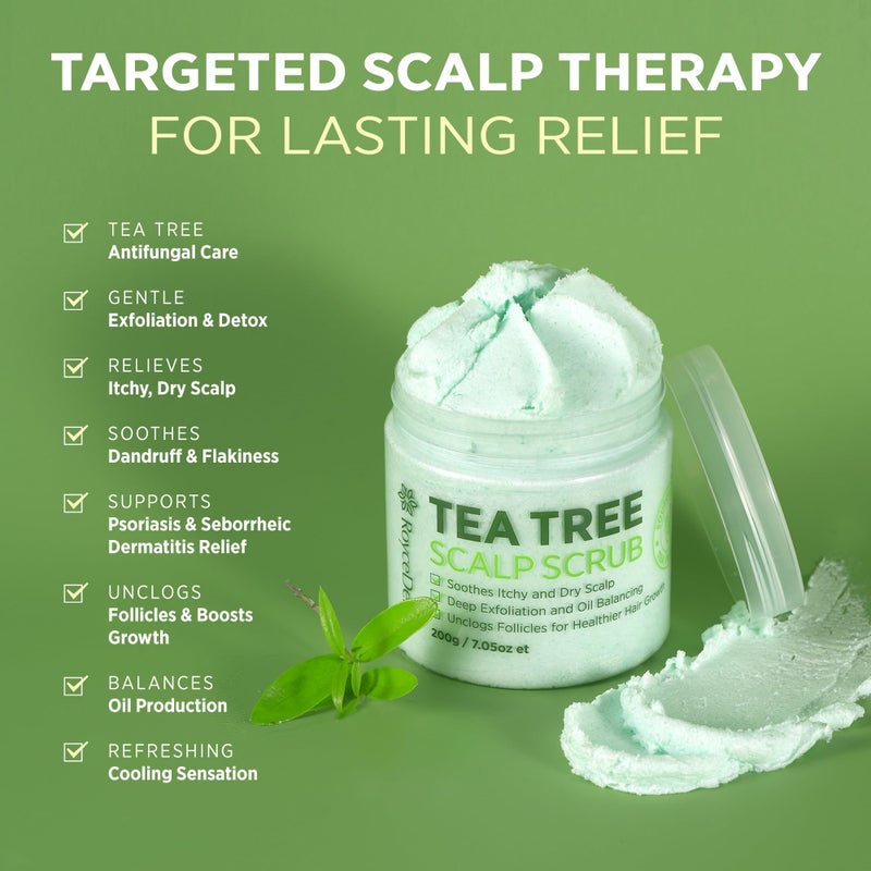 Roycederm Tea Tree Scalp Scrub â€“ Pre-Shampoo Exfoliating Treatment for Dry, Flaky Scalp â€“ Deep Cleansing, Refreshing & Balancing Formula for Healthy-Looking Hair - Image 2