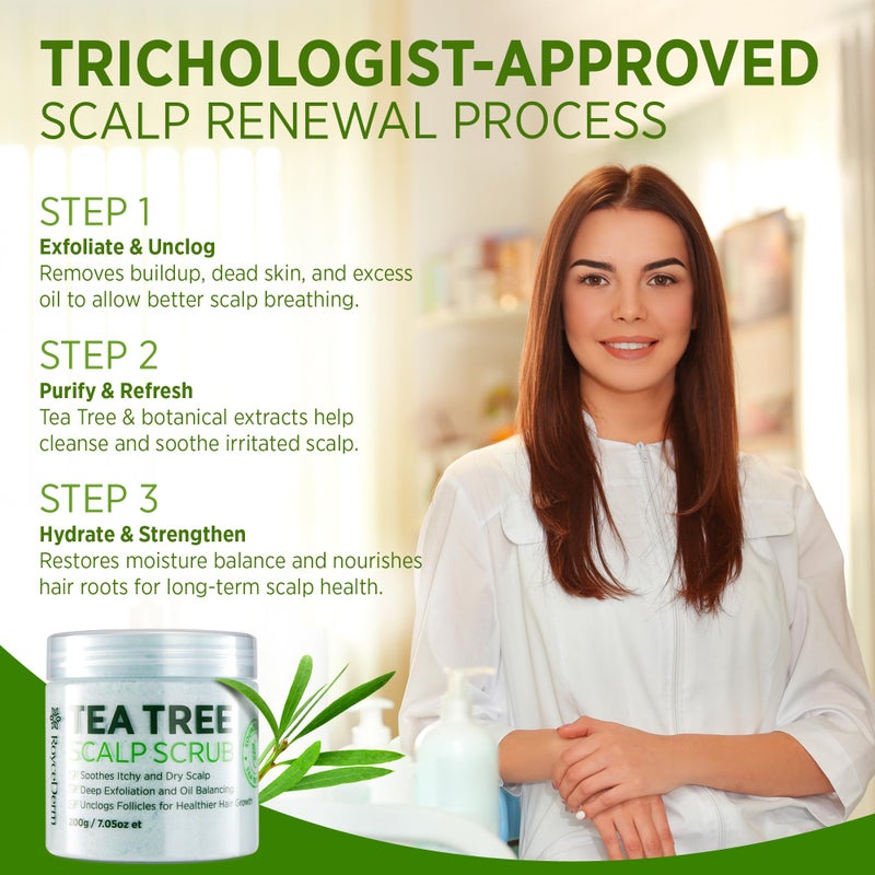 Roycederm Tea Tree Scalp Scrub â€“ Pre-Shampoo Exfoliating Treatment for Dry, Flaky Scalp â€“ Deep Cleansing, Refreshing & Balancing Formula for Healthy-Looking Hair - Image 5