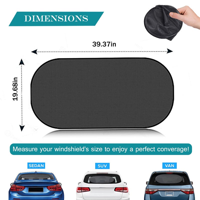 IC ICLOVER Car Sun Shade, UV Protection Folding Auto Rear Window Sunshade, 39 x 20 Inch Universal Mesh Back Window Visor with Suction Cups for Children - Image 2