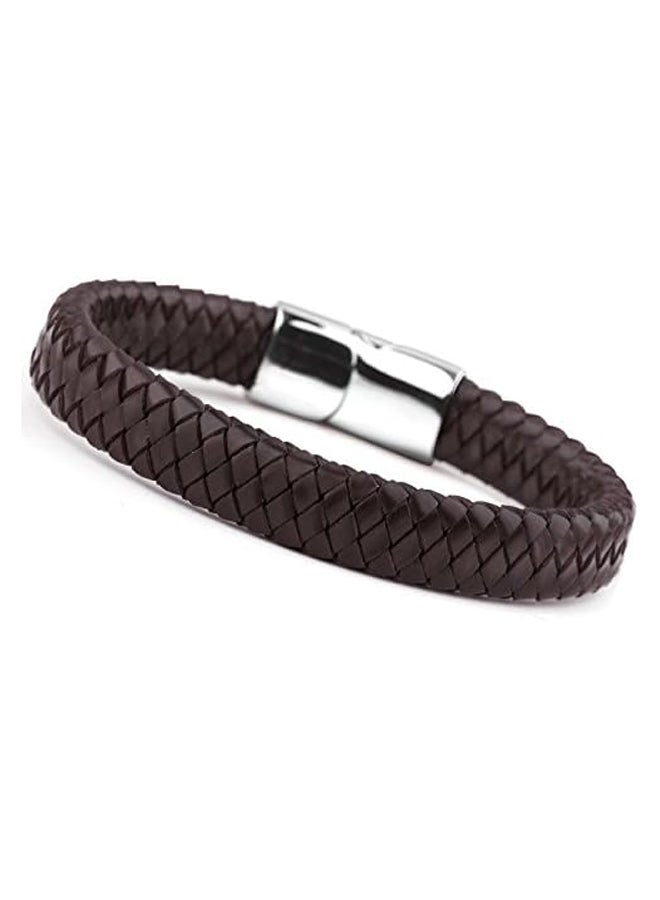 Braided Leather for Men Bangle Bracelet Stainless Steel Clasp 7.5-8.5 Inch - Image 2