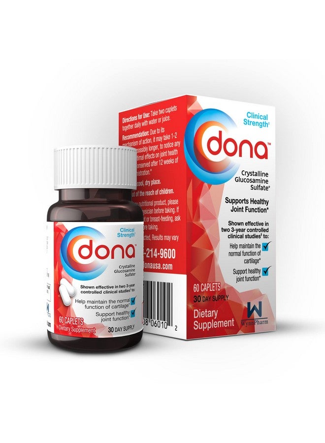 DONA دونا كريستالين غلوكوزامين سلفات، 1500 ملغ، حبوب مكملات المفاصل لراحة الركبة ودعم صحة المفاصل، 1500 ملغ، 60 حبة - Image 1