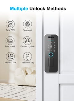 ALINK Smart Door Lock, 3D Face Recognition Smart Lock,6-in-1 Keyless Entry Door Lock ,Touchscreen Keypad, Remote Control With Tuya Lock APP, Built-in WiFi Deadbolt，IP65 Waterproof With 4 Cards  - Image 2