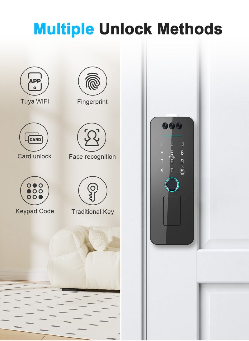 ALINK - Smart Door Lock, 3D Face Recognition Smart Lock,6-in-1 Keyless Entry Door Lock ,Touchscreen Keypad, Remote Control With Tuya Lock APP, Built-in WiFi Deadbolt，IP65 Waterproof With 4 Cards - Image 1