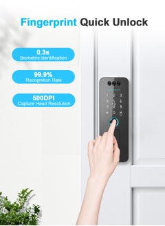 ALINK Smart Door Lock, 3D Face Recognition Smart Lock,6-in-1 Keyless Entry Door Lock ,Touchscreen Keypad, Remote Control With Tuya Lock APP, Built-in WiFi Deadbolt，IP65 Waterproof With 4 Cards  - Image 3
