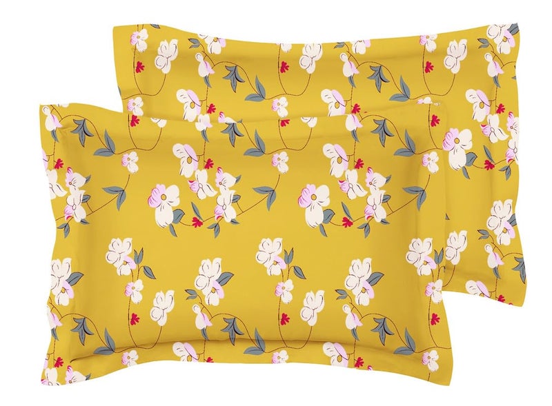 VAS COLLECTIONS 10 Pcs Cotton Floral Pillow Cover Set (5 Pairs) | 180 TC Supersoft Brushed Microfiber - Breathable & Wrinkle Free - 10 Pcs Set | Yellow - Image 4