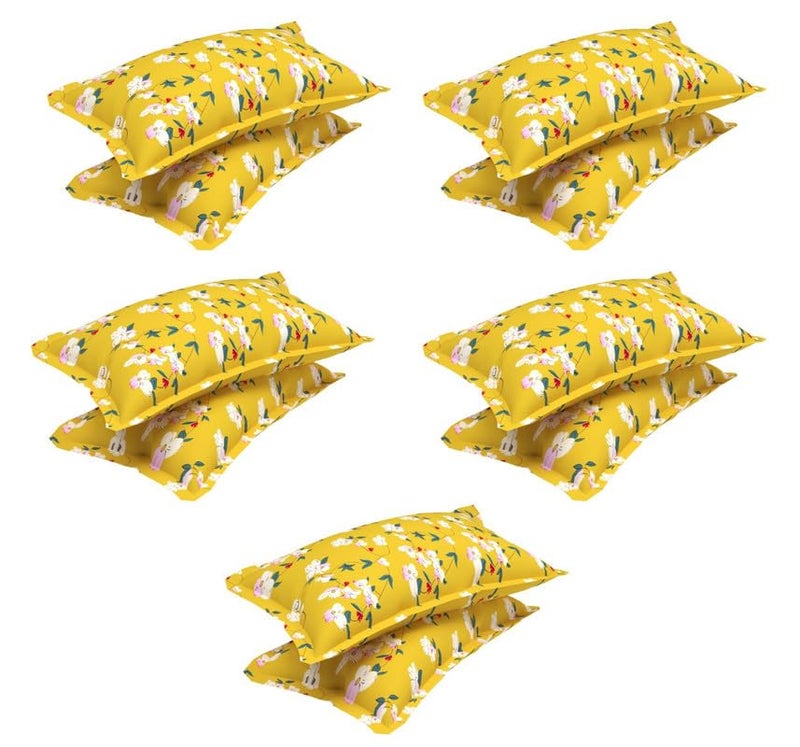 VAS COLLECTIONS 10 Pcs Cotton Floral Pillow Cover Set (5 Pairs) | 180 TC Supersoft Brushed Microfiber - Breathable & Wrinkle Free - 10 Pcs Set | Yellow - Image 5