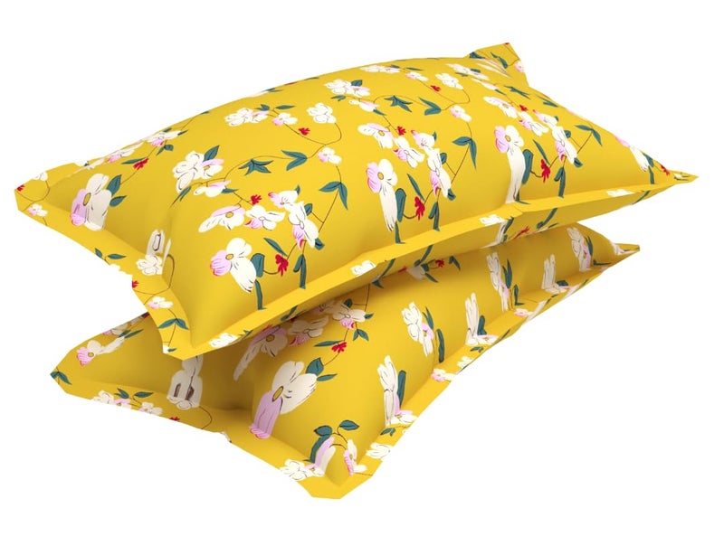VAS COLLECTIONS 10 Pcs Cotton Floral Pillow Cover Set (5 Pairs) | 180 TC Supersoft Brushed Microfiber - Breathable & Wrinkle Free - 10 Pcs Set | Yellow - Image 2