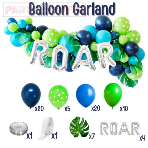Party town T-Rex Dinosaur Balloon Pack - 62 Pcs | 32-inch T-Rex Foil + Metallic Latex Balloons, Paper Banner (T-Rex Dinosaur) - Image 3