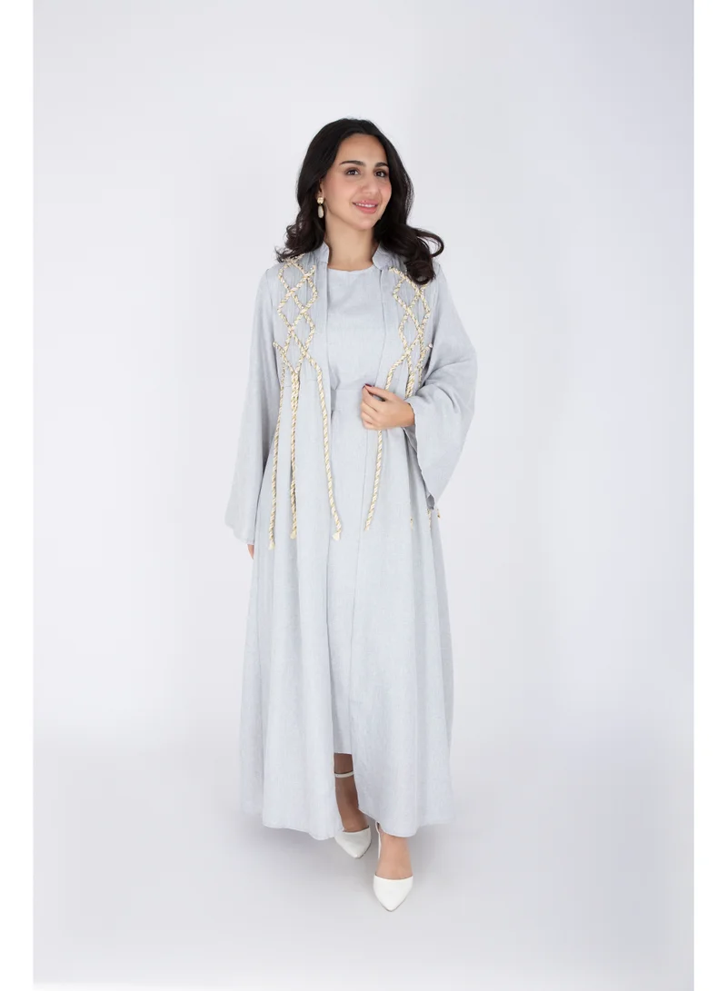 Ikkxa  2 Piece Luxury Linen Rope Design Jalabiya for Women | Best Price UAE