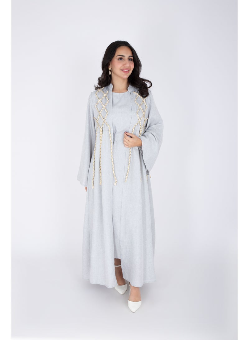 IKKXA 2 Piece Luxury Linen Rope Design Jalabiya - Image 3