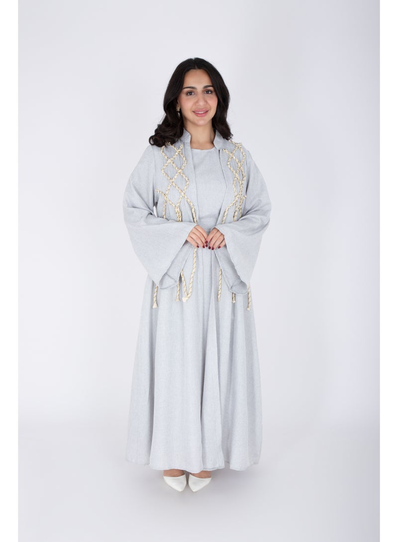 IKKXA 2 Piece Luxury Linen Rope Design Jalabiya - Image 1