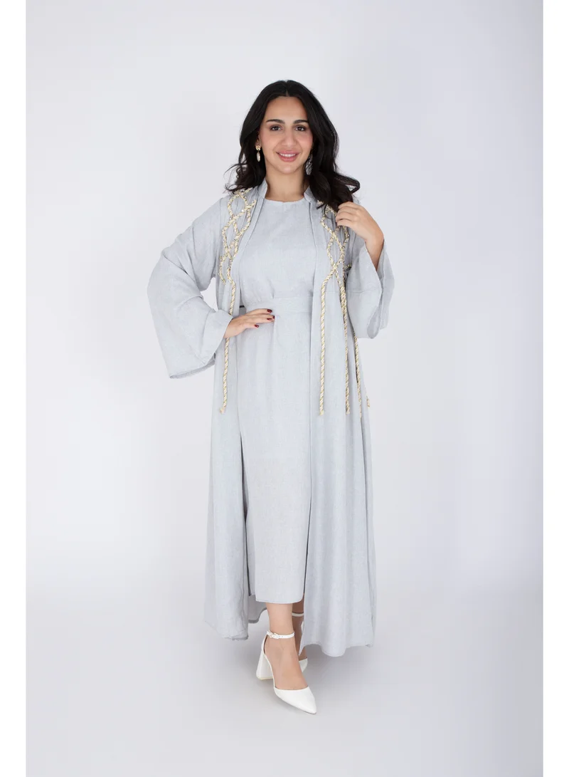 Ikkxa  2 Piece Luxury Linen Rope Design Jalabiya for Women | Best Price UAE