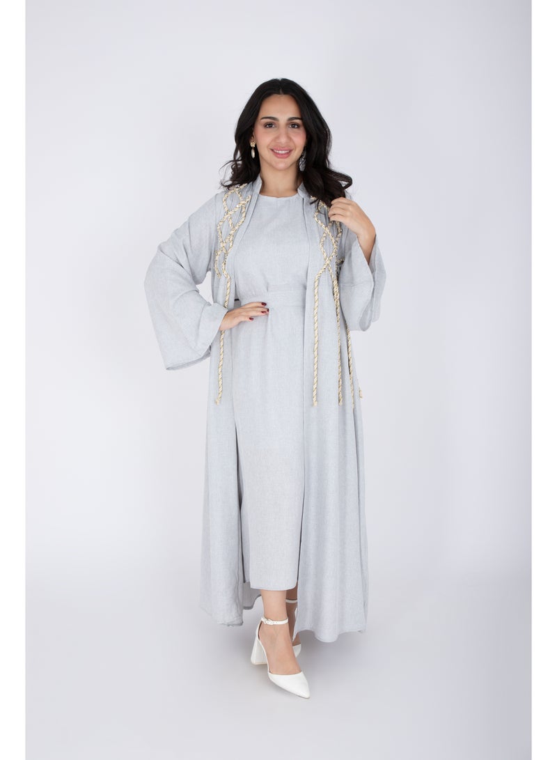 IKKXA 2 Piece Luxury Linen Rope Design Jalabiya - Image 5