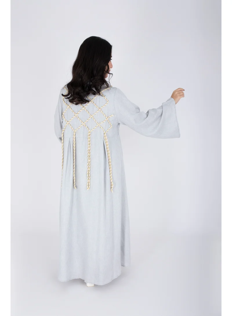 Ikkxa  2 Piece Luxury Linen Rope Design Jalabiya for Women | Best Price UAE