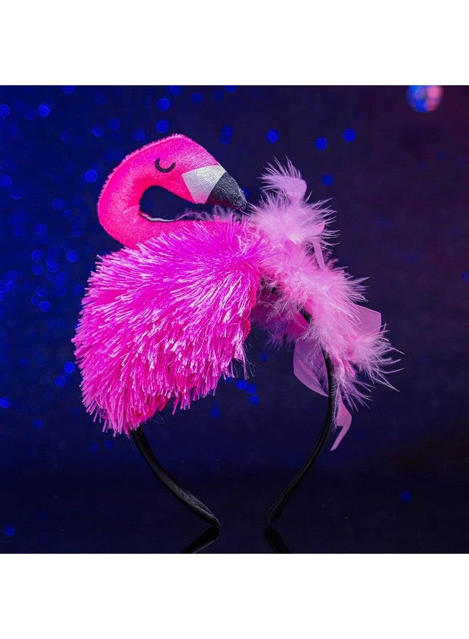 فديزاينر عصابة رأس على شكل طائر الفلامنجو من الريش الوردي، عصابة رأس على شكل حيوان هاواي، إكسسوارات شعر نسائية، غطاء رأس كرنفال عطلة استوائية - Image 2