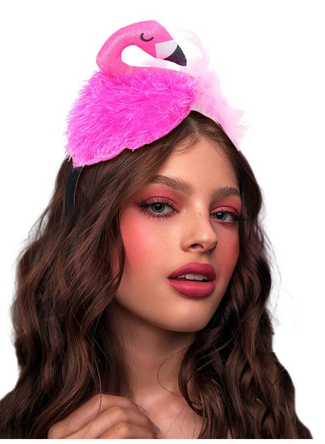 فديزاينر عصابة رأس على شكل طائر الفلامنجو من الريش الوردي، عصابة رأس على شكل حيوان هاواي، إكسسوارات شعر نسائية، غطاء رأس كرنفال عطلة استوائية - Image 1