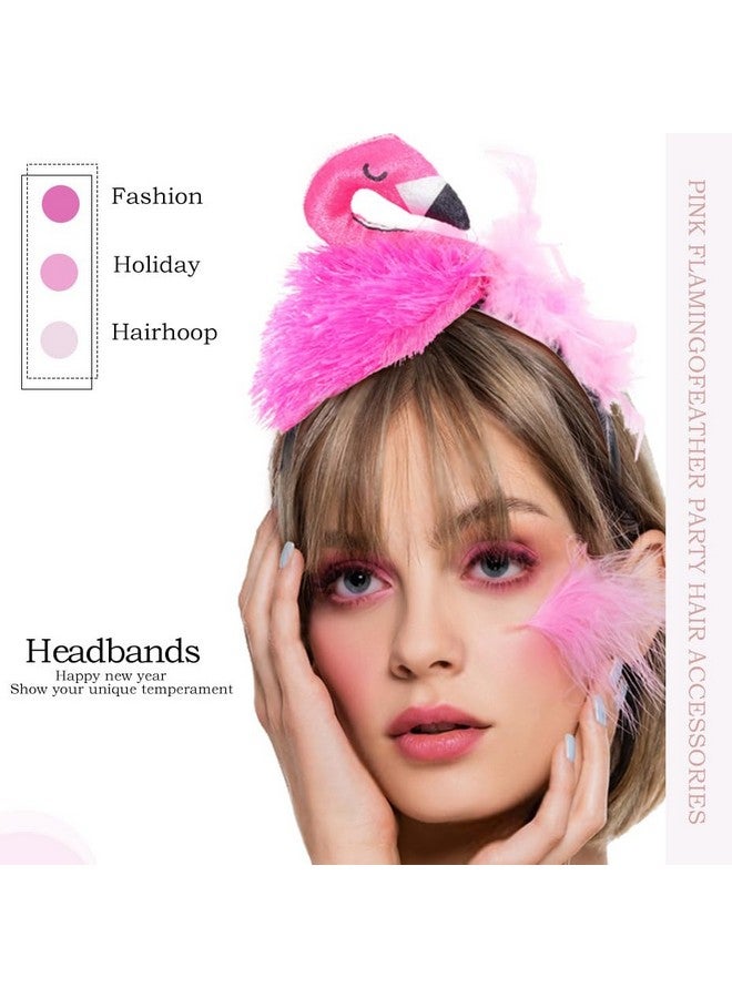 فديزاينر عصابة رأس على شكل طائر الفلامنجو من الريش الوردي، عصابة رأس على شكل حيوان هاواي، إكسسوارات شعر نسائية، غطاء رأس كرنفال عطلة استوائية - Image 5