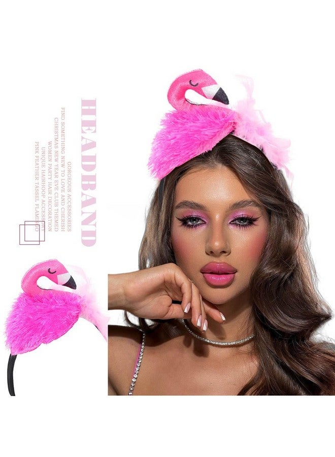 فديزاينر عصابة رأس على شكل طائر الفلامنجو من الريش الوردي، عصابة رأس على شكل حيوان هاواي، إكسسوارات شعر نسائية، غطاء رأس كرنفال عطلة استوائية - Image 3