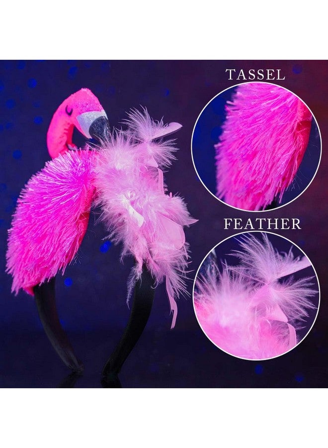 فديزاينر عصابة رأس على شكل طائر الفلامنجو من الريش الوردي، عصابة رأس على شكل حيوان هاواي، إكسسوارات شعر نسائية، غطاء رأس كرنفال عطلة استوائية - Image 4