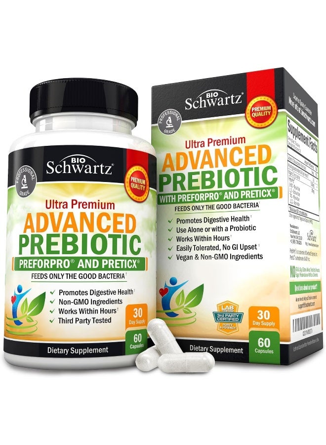 BioSchwartz Prebiotics for Advanced Gut Health - Immune System Booster & Dietary Fiber - Fuels Good Bacteria Growth to Promote Digestive Health, 60 Veggie Capsule - Image 1