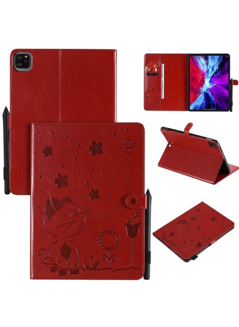 Case Cover For iPad Pro 11 2020 & 2018 Cat Bee Embossing Pattern Horizontal Flip Leather Tablet Case with Holder & Card Slots & Wallet & Pen Slot & Wake-up / Sleep Function Red