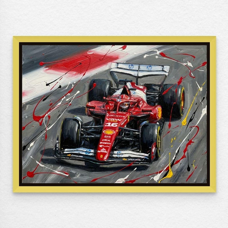Art Decor Framed Canvas Landscape Print of Charles Leclerc Ferrari F1 Race Car Motorsport Wall Art for Home Living Room Bedroom Office - Image 1