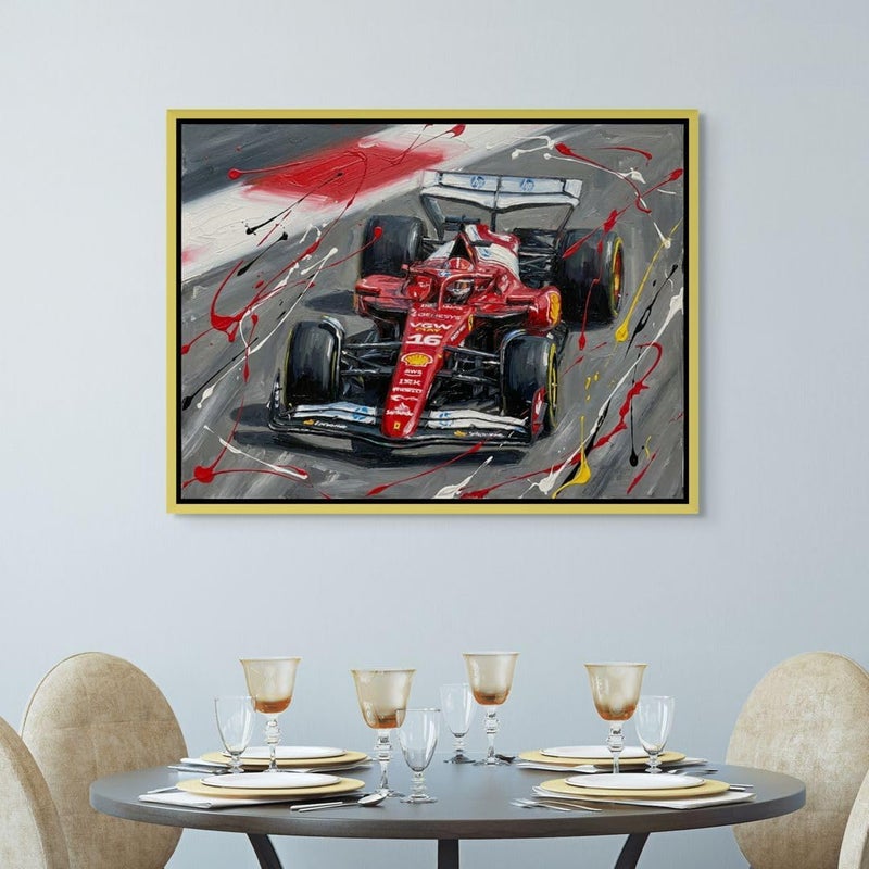 Art Decor Framed Canvas Landscape Print of Charles Leclerc Ferrari F1 Race Car Motorsport Wall Art for Home Living Room Bedroom Office - Image 3
