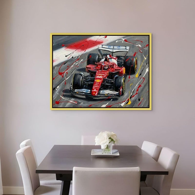 Art Decor Framed Canvas Landscape Print of Charles Leclerc Ferrari F1 Race Car Motorsport Wall Art for Home Living Room Bedroom Office - Image 2