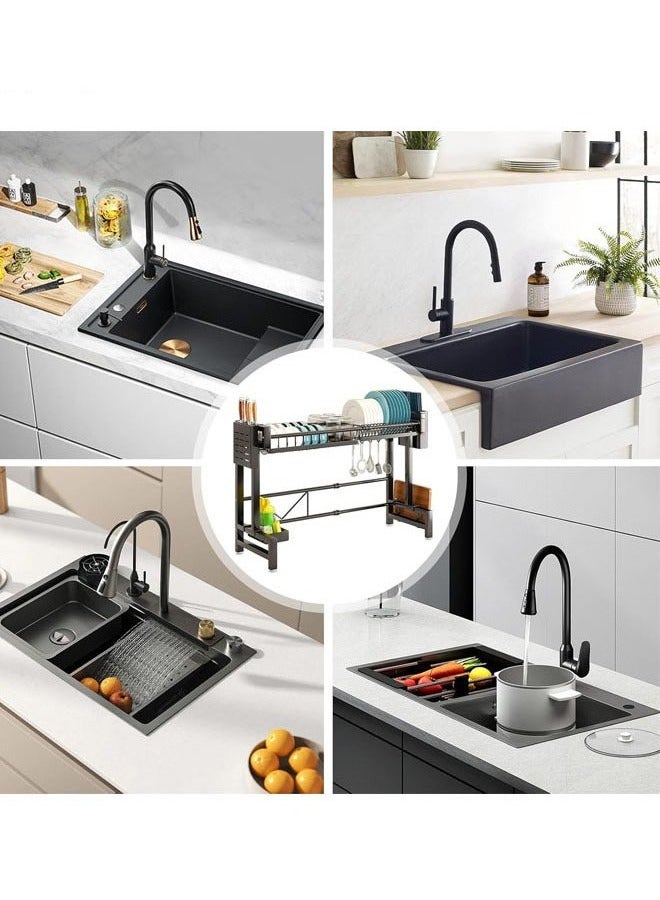 BLOOMING TIME Drain Rack Above Single-Layer Sink, Retractable, Can Hold Dishes, With Hooks, Kitchen Counter Finishing Rack - Image 4